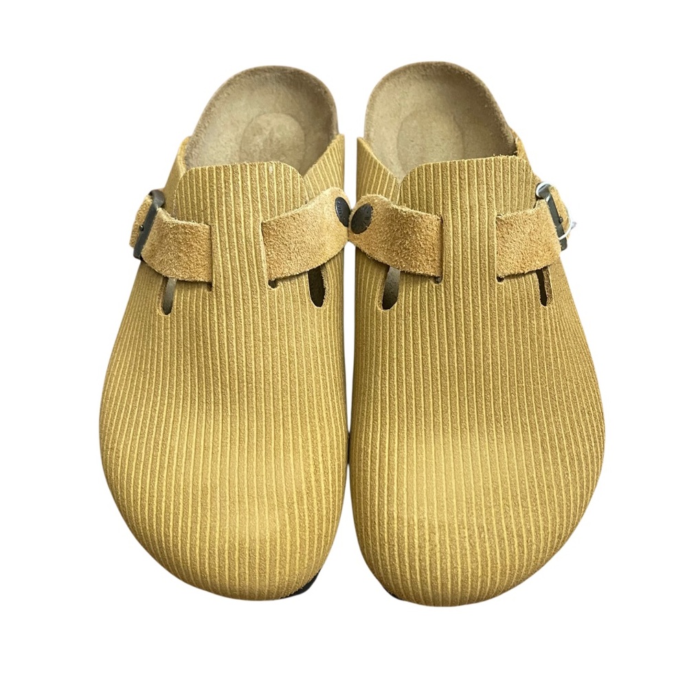 NIB Birkenstock Boston Clog Suede Embossed Corduroy Cork Brown Size 38 Narrow - Picture 2 of 9